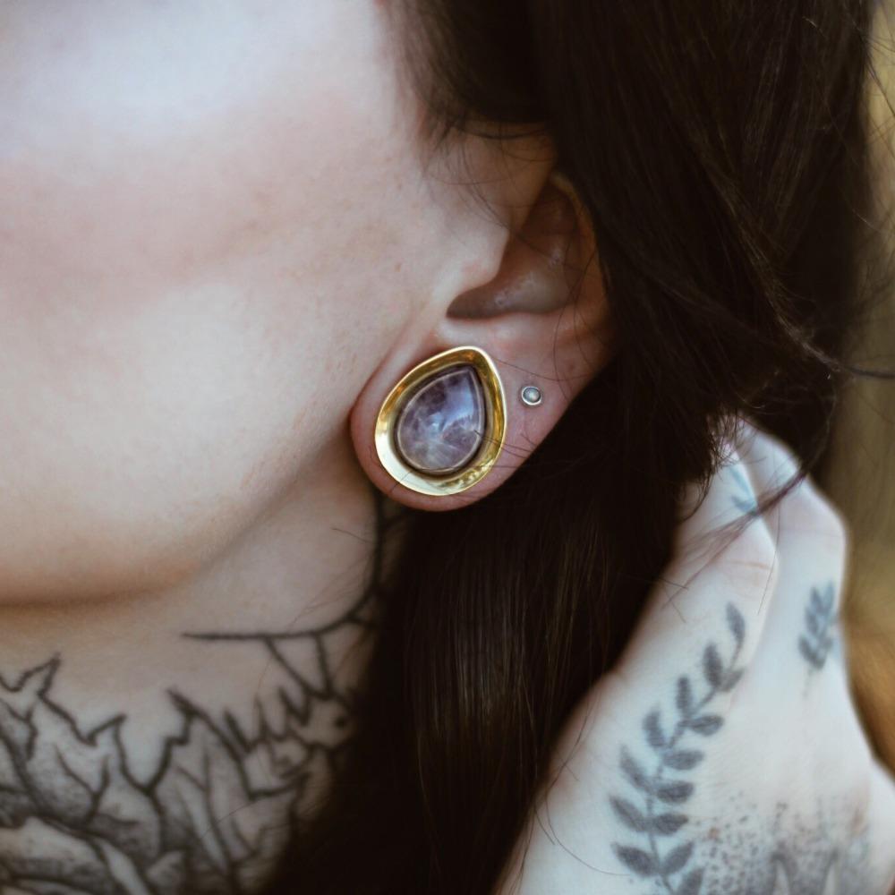 CHICNET Stone Plug Flesh Tunnel Expander Stretcher Made of Purple Amethyst Double Flared Teardrop Ear Piercing Tube Lobes Women Men 5 mm - 25 mm CHICNET Stone Plug Flesh Tunnel Expander Stretcher Made of Purple Amethyst Double Flared Teardrop Ear Piercing Tube Lobes Women Men 5 mm - 25 mm