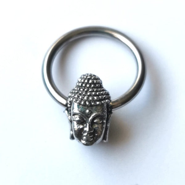 Stainless Steel and White Brass Buddha Body Ring