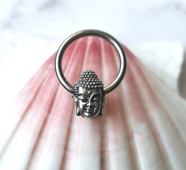 Stainless Steel and White Brass Buddha Body Ring