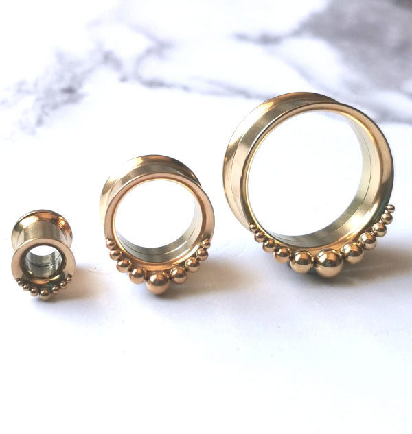 Gold Plated Stainless Steel Ear Tunnel - Dotted Crown