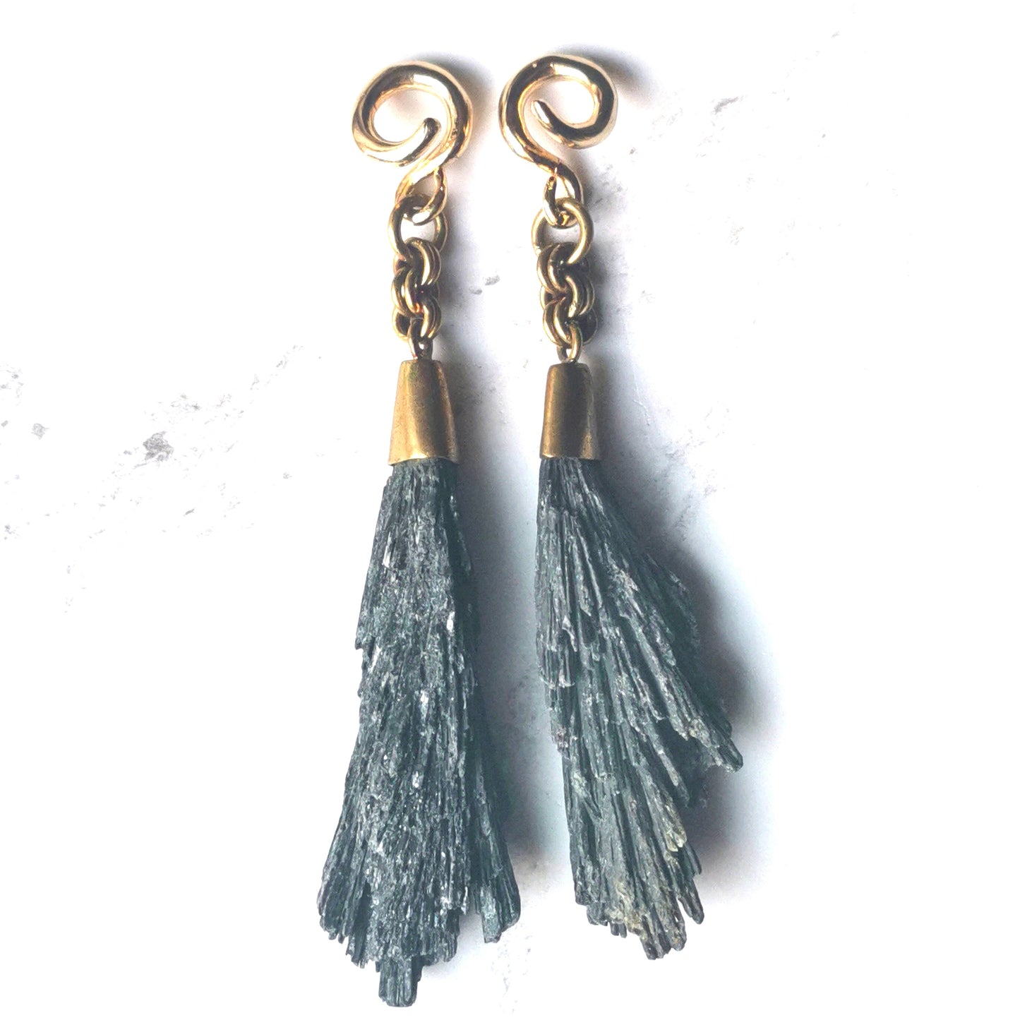 Brass Drop Ear Weights With Raw Hematite