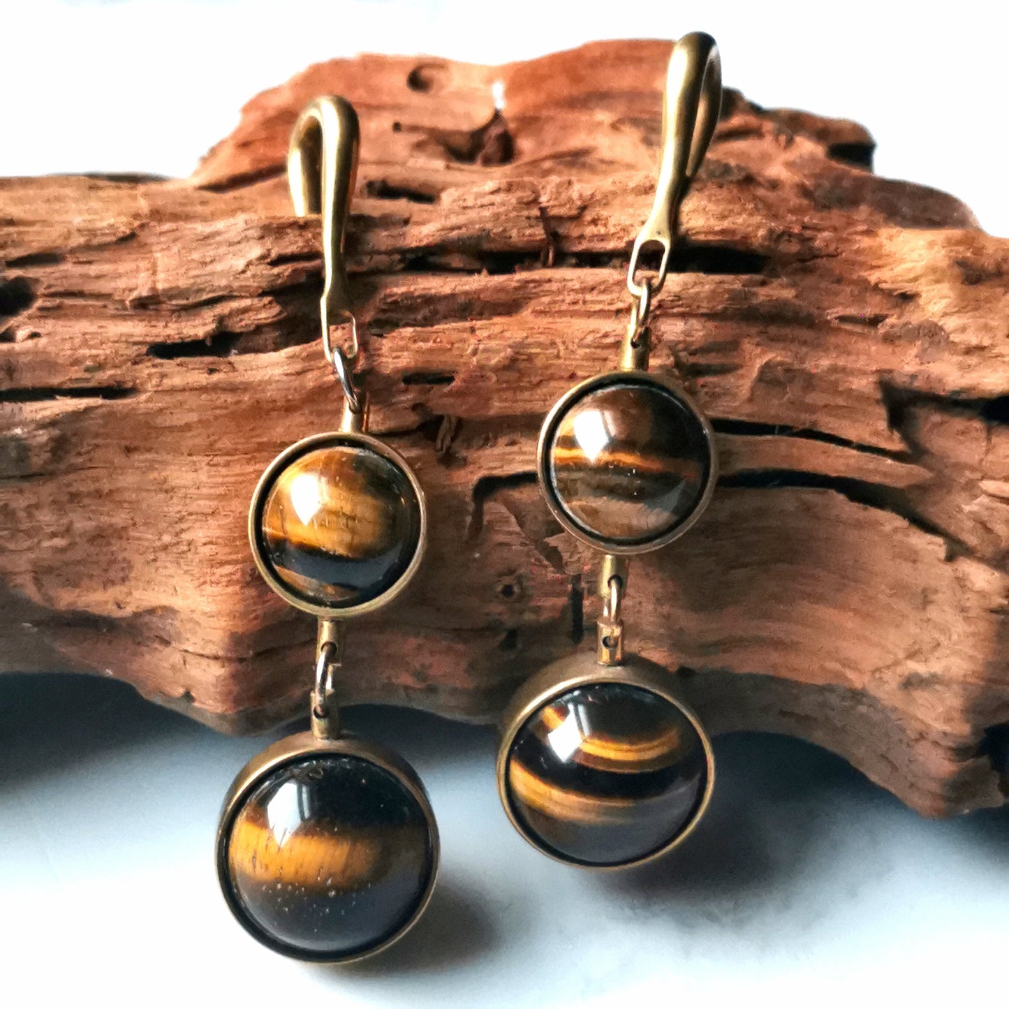 Gold Ear Weights with Tigers Eye