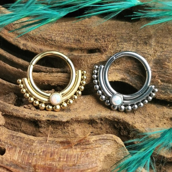 Gold Plated Stainless Steel Dotted Septum Clicker - Turquoise