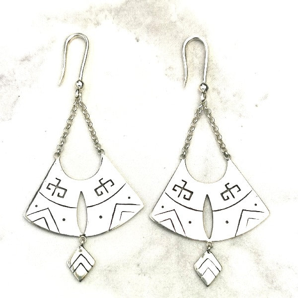 Silver Earrings with Engraved Plates - Rebirth