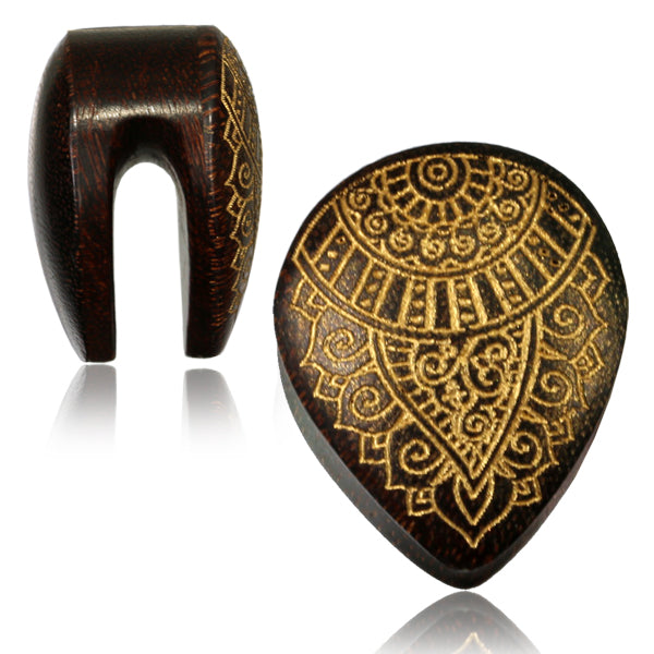 Tamarind Wood and Gold Ear Plugs - Ornamental Leaf
