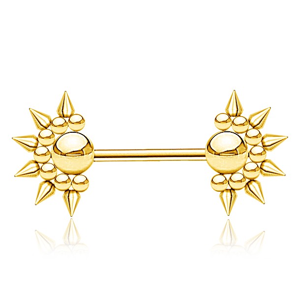 Gold Plated Stainless Steel Nipple Bar With Spiky Ball Tribalik