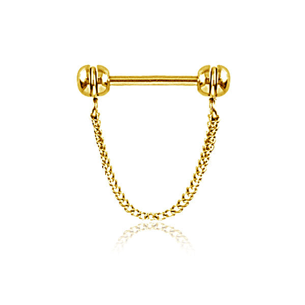 Gold Plated Stainless Steel Nipple Bar With Chain Tribalik
