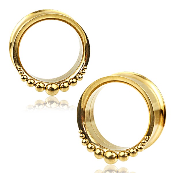 Gold Plated Stainless Steel Ear Tunnel - Dotted Crown