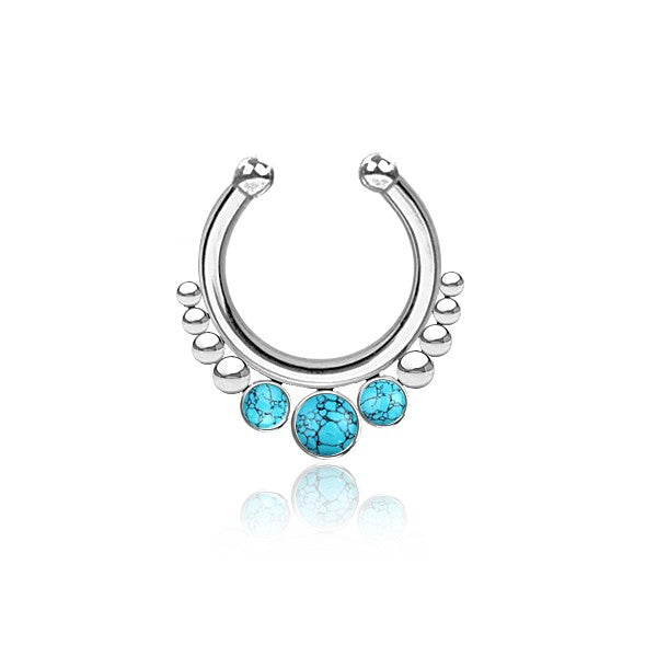 Eka Turquoise Faux / Fake Stainless Steel Septum Ring