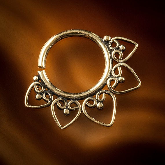 Heart Mandala Brass Septum Ring for Pierced Nose - 1mm & 1.6mm