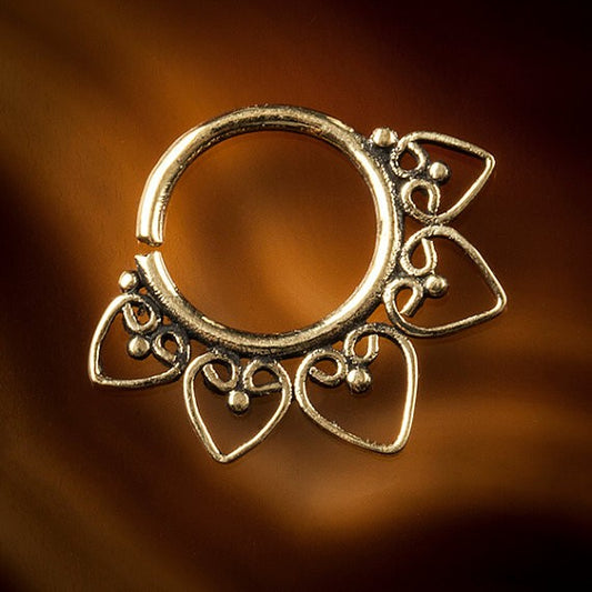 Heart Mandala Brass Septum Ring for Pierced Nose - 1mm & 1.6mm