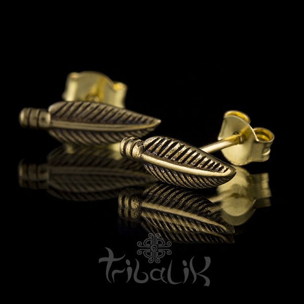 Brass Feather Ear Studs