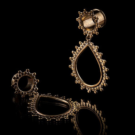 Sun Ray Drop Brass Teardrop Ear Plugs/Tunnels