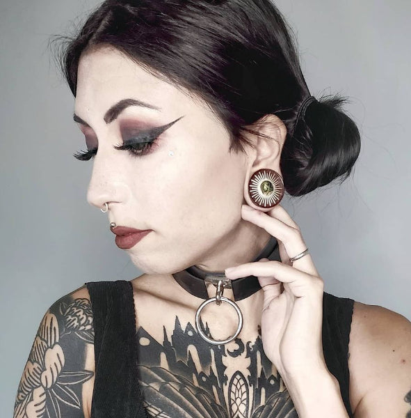 Organic Wood and Silver Plated Abalone Ear Plug- Xiuhpilli