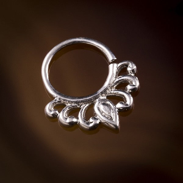 Lily Droplet Silver Septum Ring for Pierced Nose - 1mm & 1.6mm