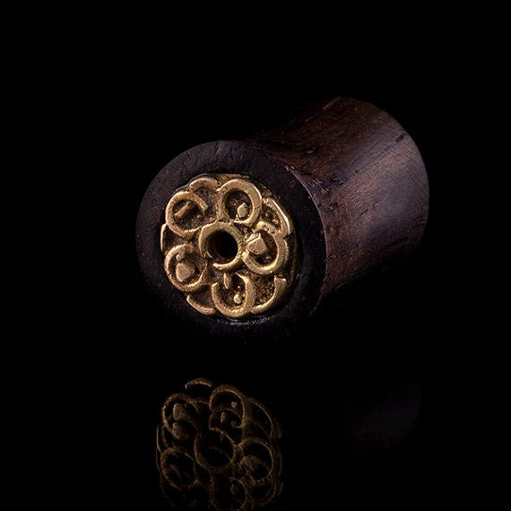 Solar Organic Ebony Wood and Brass Ear Tunnel/ Eyelet