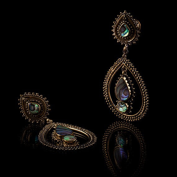 Abalone Shell & Brass Ear Tunnels Plugs- Maharani