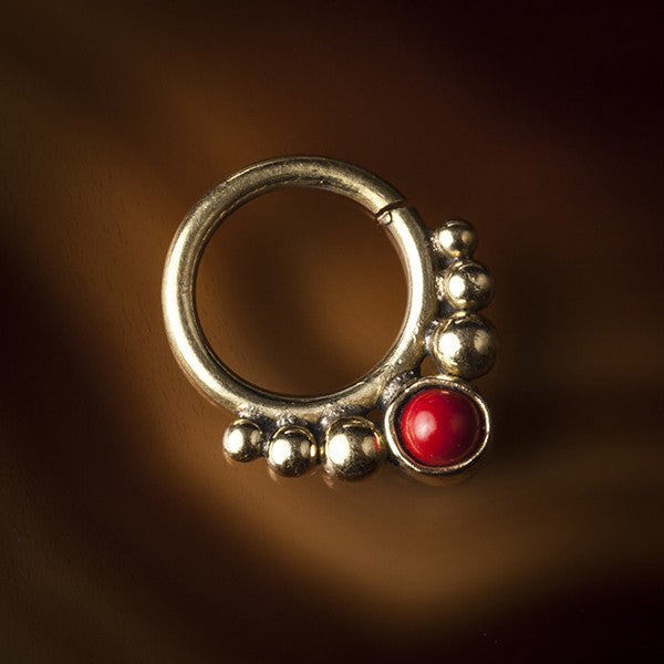 Eka Red Coral Brass Septum Ring for Pierced Nose - 1mm