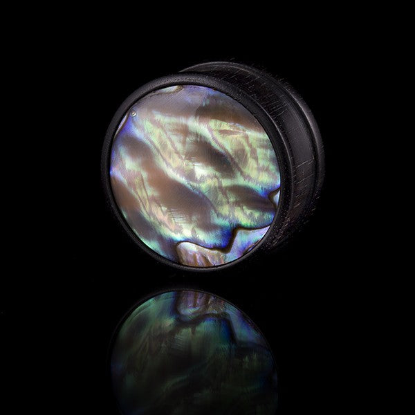 Wooden Ear Plug with Abalone Shell