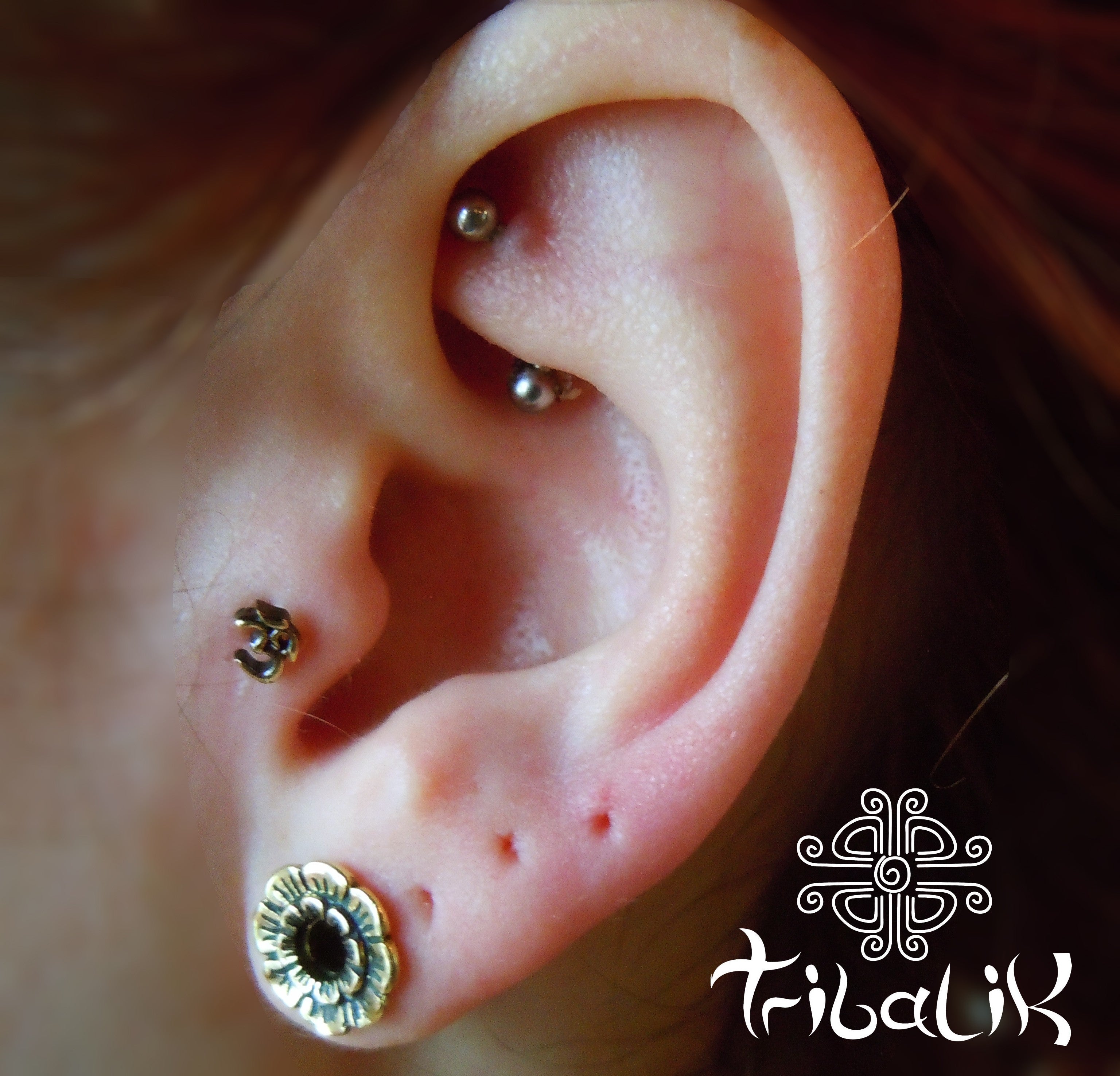 Ohm Brass Tragus Stud Labret bar tribal piercing Tribalik