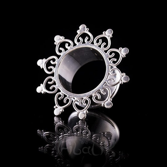 Silver Plated Heart Mandala Ear Tunnels