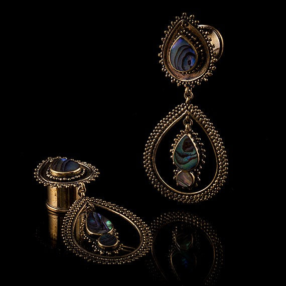 Abalone Shell & Brass Ear Tunnels Plugs- Maharani