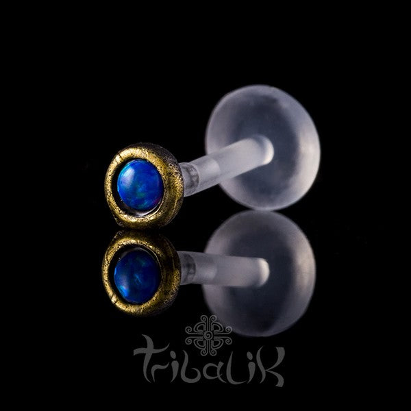 Brass Blue Stone Labret/Tragus Stud