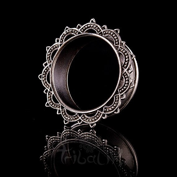 Lotus Mandala Ear Tunnels - Eyelets 4mm - 25mm