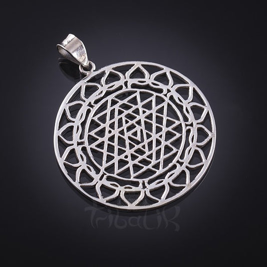 Silver Sri Yantra Pendant with Lotus Petals