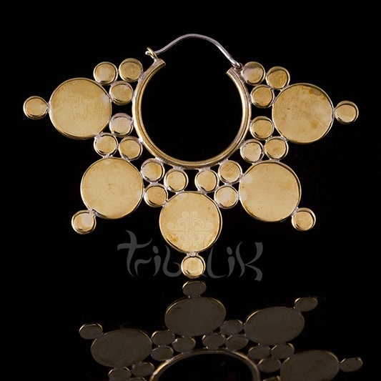 Brass Flat Disc Afghan Mandala Hoop Earrings