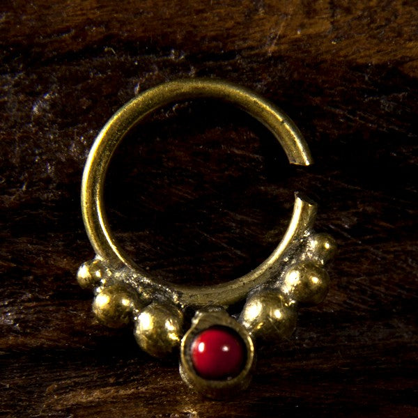 Eka Red Coral Brass Septum Ring for Pierced Nose - 1mm