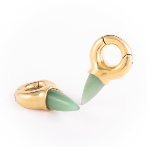 Magnetic brass ear weights with Jade stone