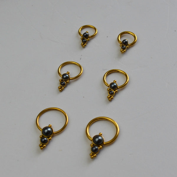 Gold Plated Stainless Steel Multi Piercing Ring - Double Black Shell