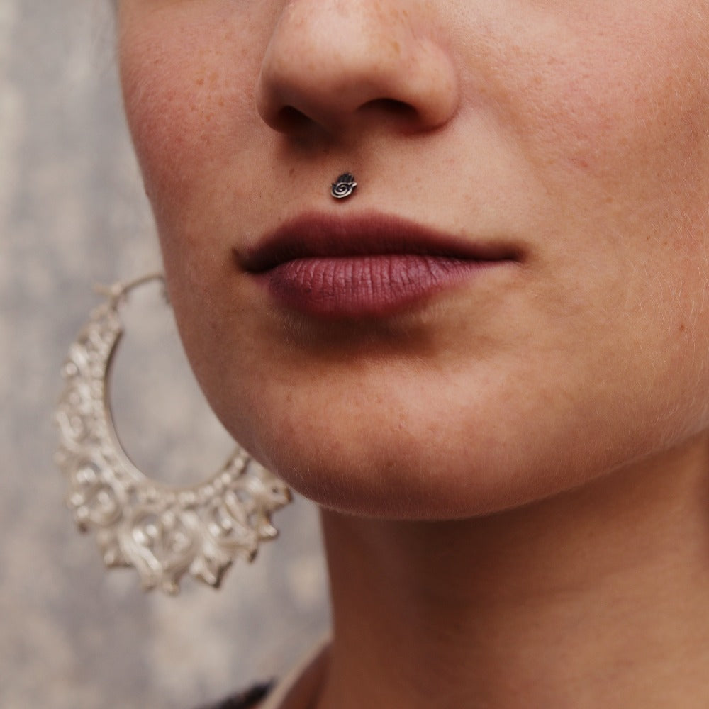 Silver Hamsa Labret Bar Tragus Stud Threadless End Tribalik