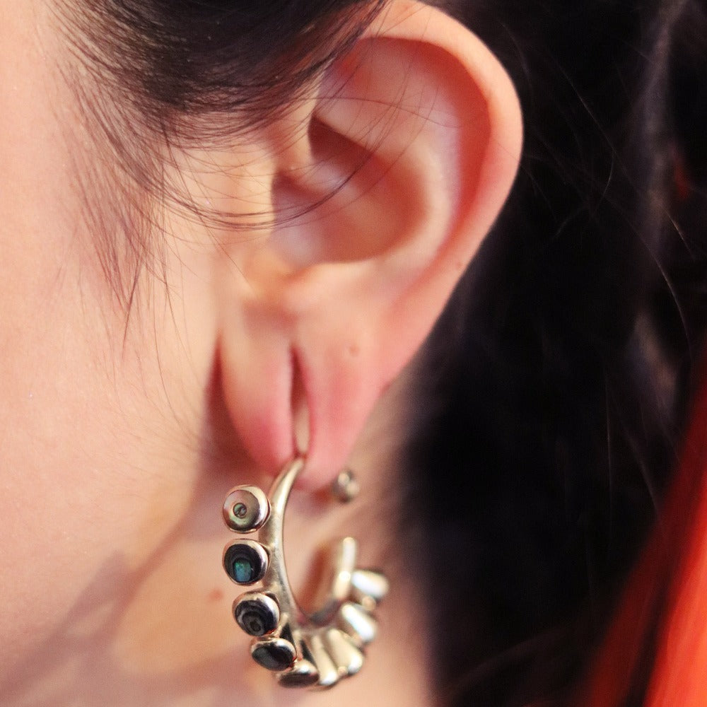 Silver Ear Weights with Black Stone - Miao Miao Chinese Tribal