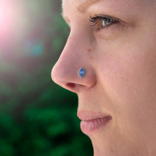 Silver Threadless Nose Stud Blue Opalite