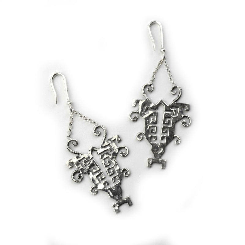 Silver Earrings Featuring Ancient Tribal Motif - Chimalma