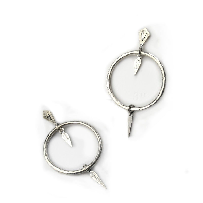 Silver Hoop Earrings Featuring Drop Points - Oromo