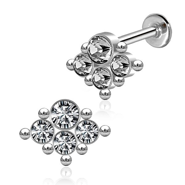 Stainless Steel Flat Back Multi Piercing Pin - Diamond-Shaped Crystal