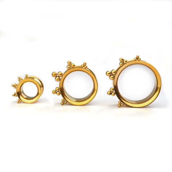 Gold Plated Stainless Steel Ear Tunnel - Triangle Dotwork