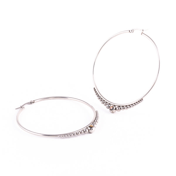 Stainless Steel Large Hoop Earrings - Dotted Halo