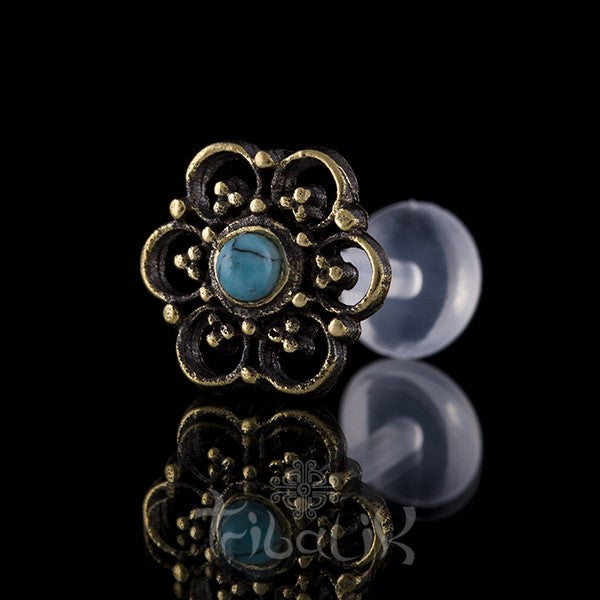 Brass Summer Flower Turquoise Labret/Tragus Stud