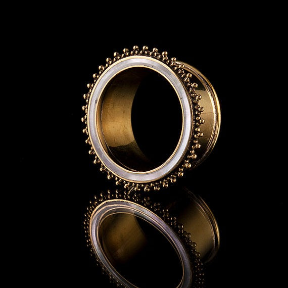 Aquatic Sun Mother of pearl Shell & Brass Ear Tunnels / Eyelets