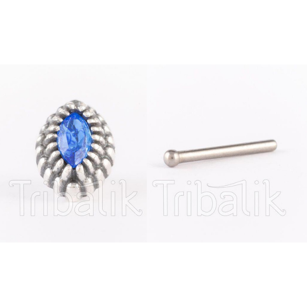 Silver Threadless Nose Stud Blue Opalite