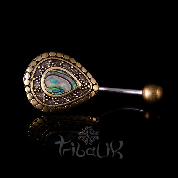 gold and paua shell belly banana navel bar