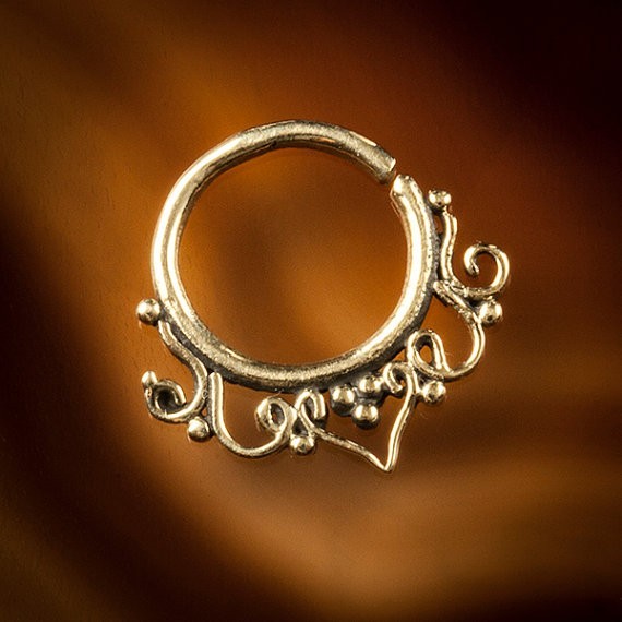Cinta Filigree Brass Septum Ring for Pierced Nose - 1mm