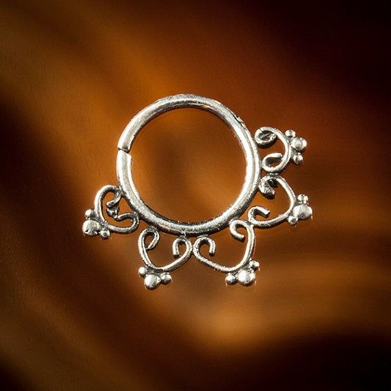 Flower Mandala Silver Septum Ring for Pierced Nose - 1.2mm/1.6mm