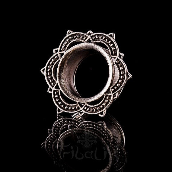 Lotus Mandala Ear Tunnels - Eyelets 4mm - 25mm
