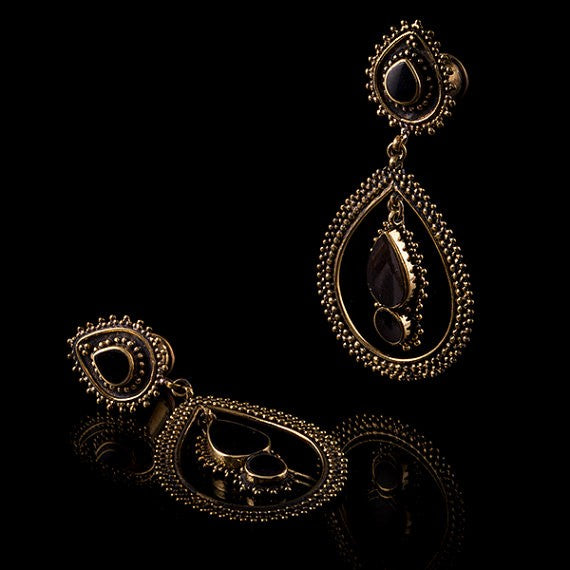 Maharani Black Pearl Shell & Brass Teardrop Ear Plugs