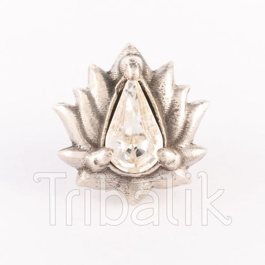 Silver Threadless Labret Lotus Flower with Crystal